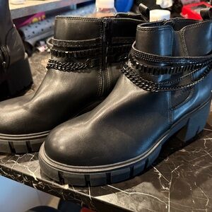 Torrid Black Ankle Boots with Chain Accents